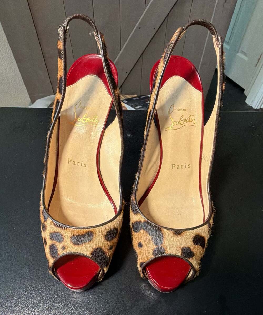 Christian Louboutin Leopard Calf Hair Slingback Heels